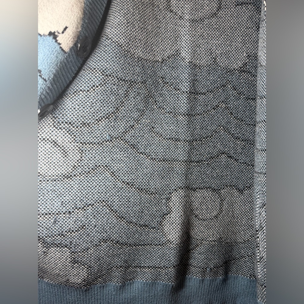 Steady Hands Cloud Pattern Cardigan Sweater Blue White M/L Cozy Indie Knit - Picture 9 of 10